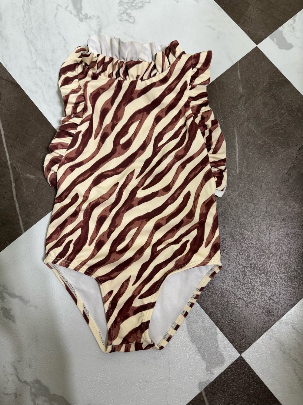 Janie and Jack Cream and Brown Zebra-Print Ruffle Bodysuit